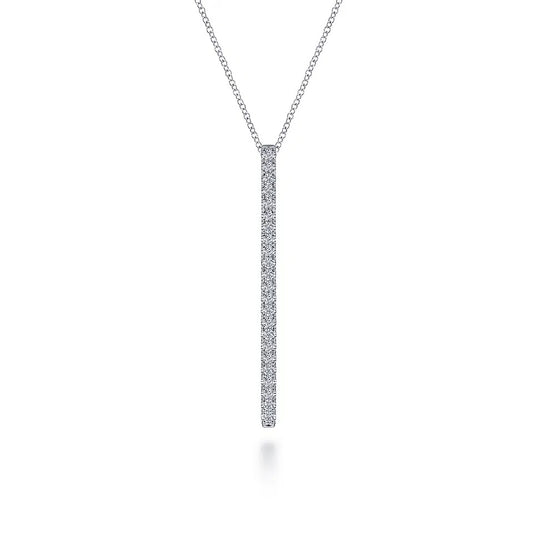 14K White Gold Diamond Bar Pendant Necklace