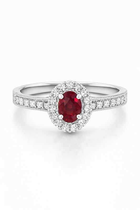 White Gold Ruby and Diamond Ring, 0.50 ct Ruby
