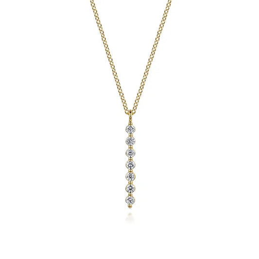 14K Yellow Gold White Sapphire Bar Necklace