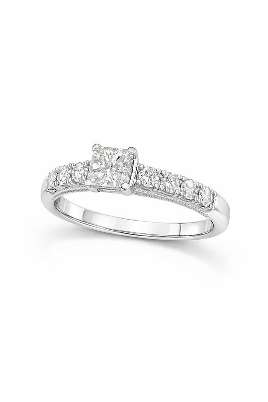 14K White Gold Princess Diamond Engagement Ring, 1.30 ct