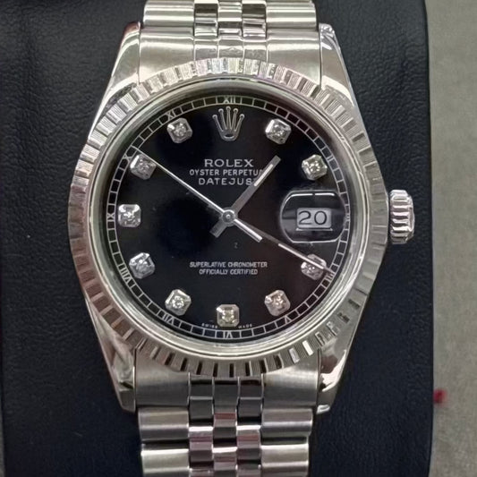 Pre Owned Rolex Datejust 36mm with aftermarket diamond dial 16014 and aftermarket box