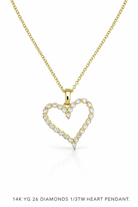 14K Yellow Gold Diamond Heart Pendant, 1/3 ct