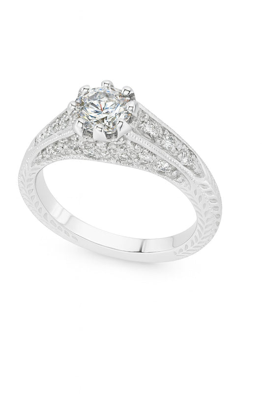 Platinum Round Diamond Ring, 0.50 ct Center, 0.78 ctw