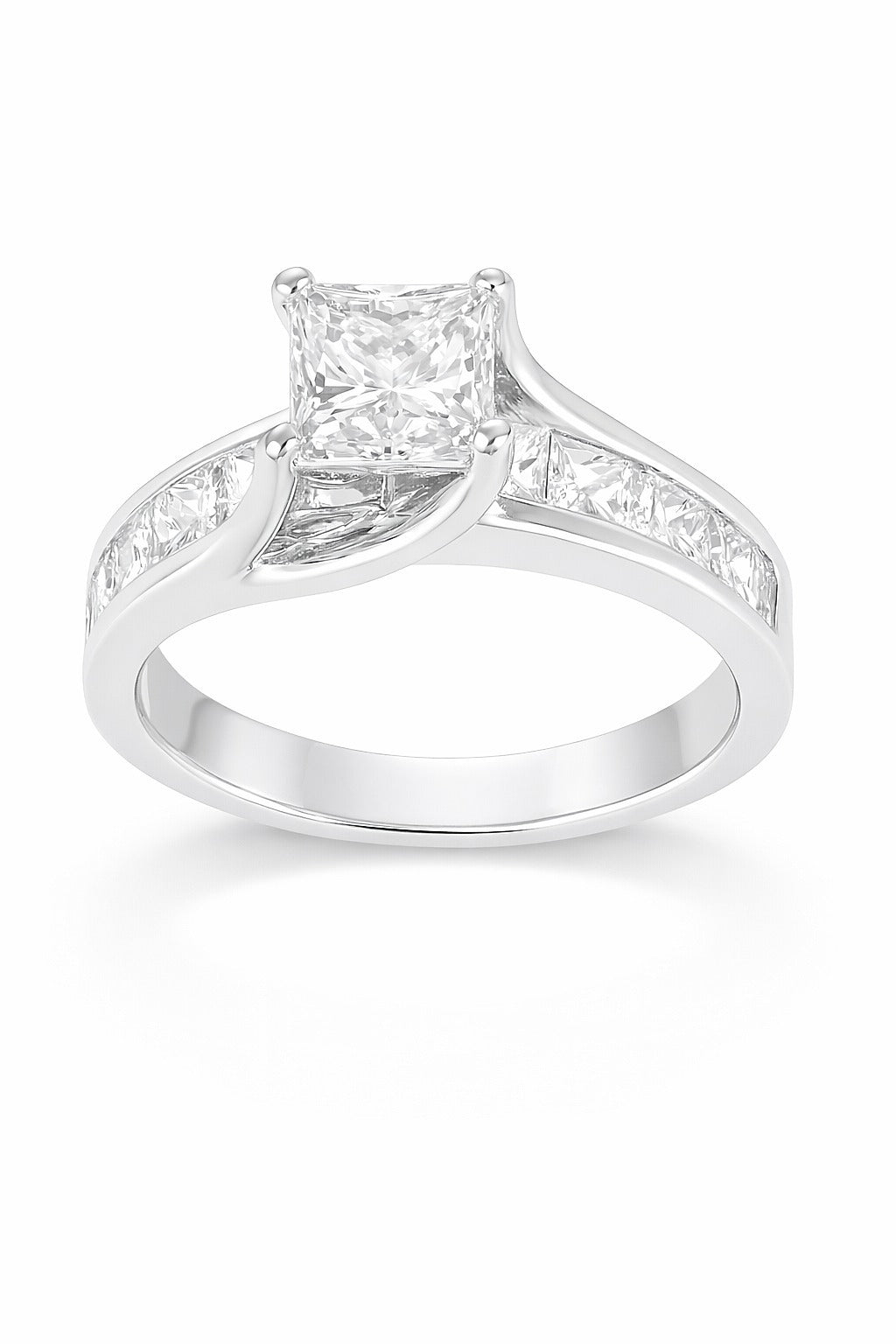 14K White Gold Princess Cut Diamond Engagement Ring, 2.08 ct