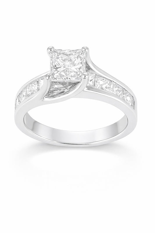 14K White Gold Princess Cut Diamond Engagement Ring, 2.08 ct