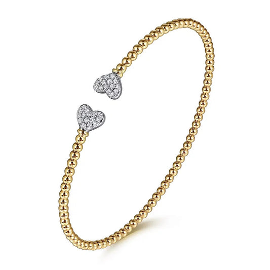 14K White-Yellow Gold Bujukan Diamond Hearts Split Bangle Bracelet