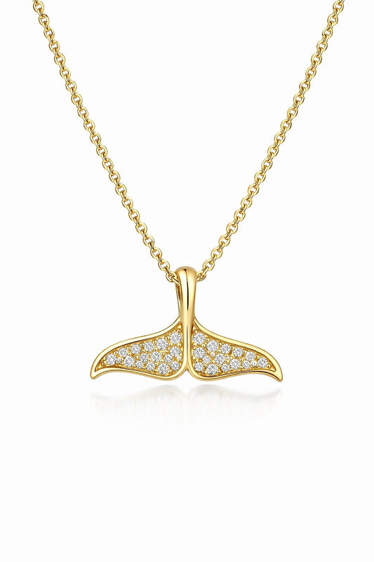14K Yellow Gold Diamond Whale Tail Pendant, 0.08 ct