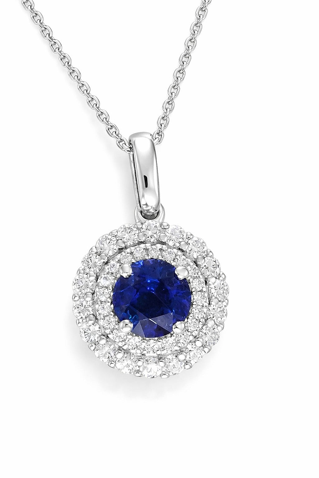 14K White Gold Sapphire and Diamond Pendant, 1.27 ct