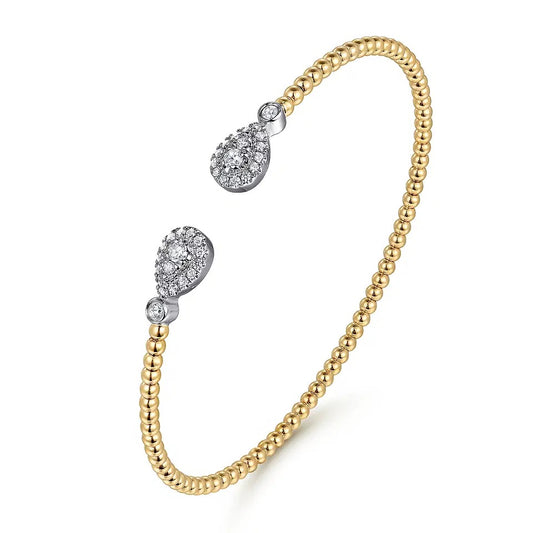 14K White and Yellow Gold Diamond Bujukan Bangle Bracelet