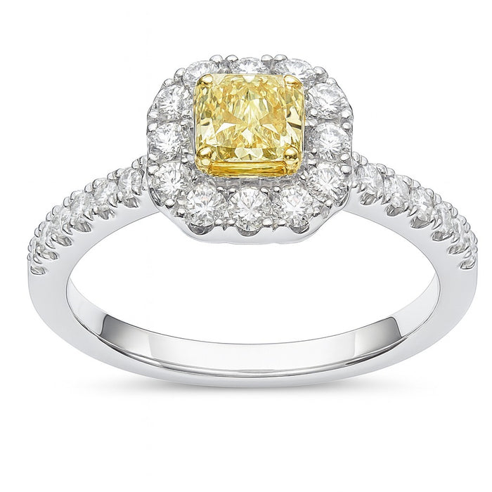 18K White Gold Yellow Radiant Diamond Ring, 0.47 ct