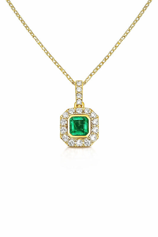 14K Yellow Gold Emerald and Diamond Pendant, 0.58 ct