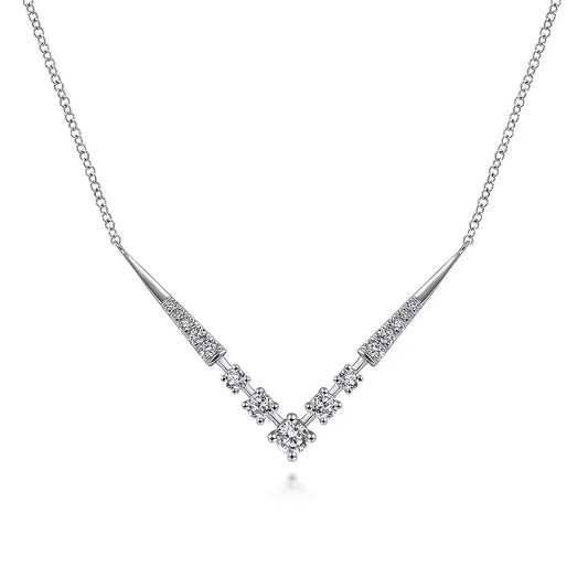 14K White Gold Diamond Chevron Necklace