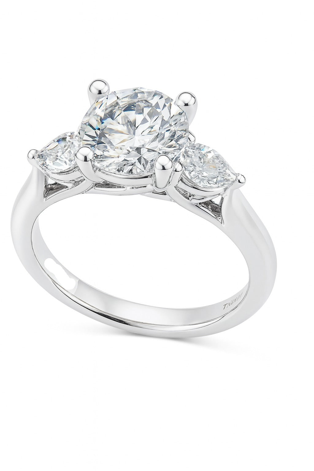14KT White Gold 3 Stone Gabriel & Co Diamond Engagement Ring With Pear-shaped Sidestones 0.29CTW And Center Round Diamon