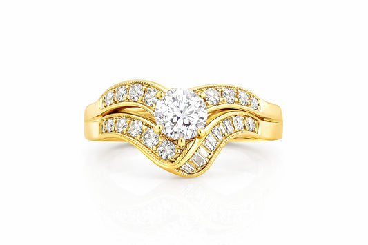14K Yellow Gold Baguette and Round Diamond Semi-Mount Set, 1.00 ctw