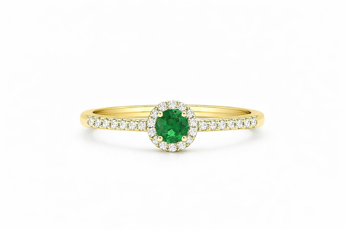 14K Yellow Gold Emerald and Diamond Ring, 0.64 ct