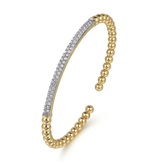 14K Yellow Gold DiamondPave Bar Bujukan Split Bangle Bracelet