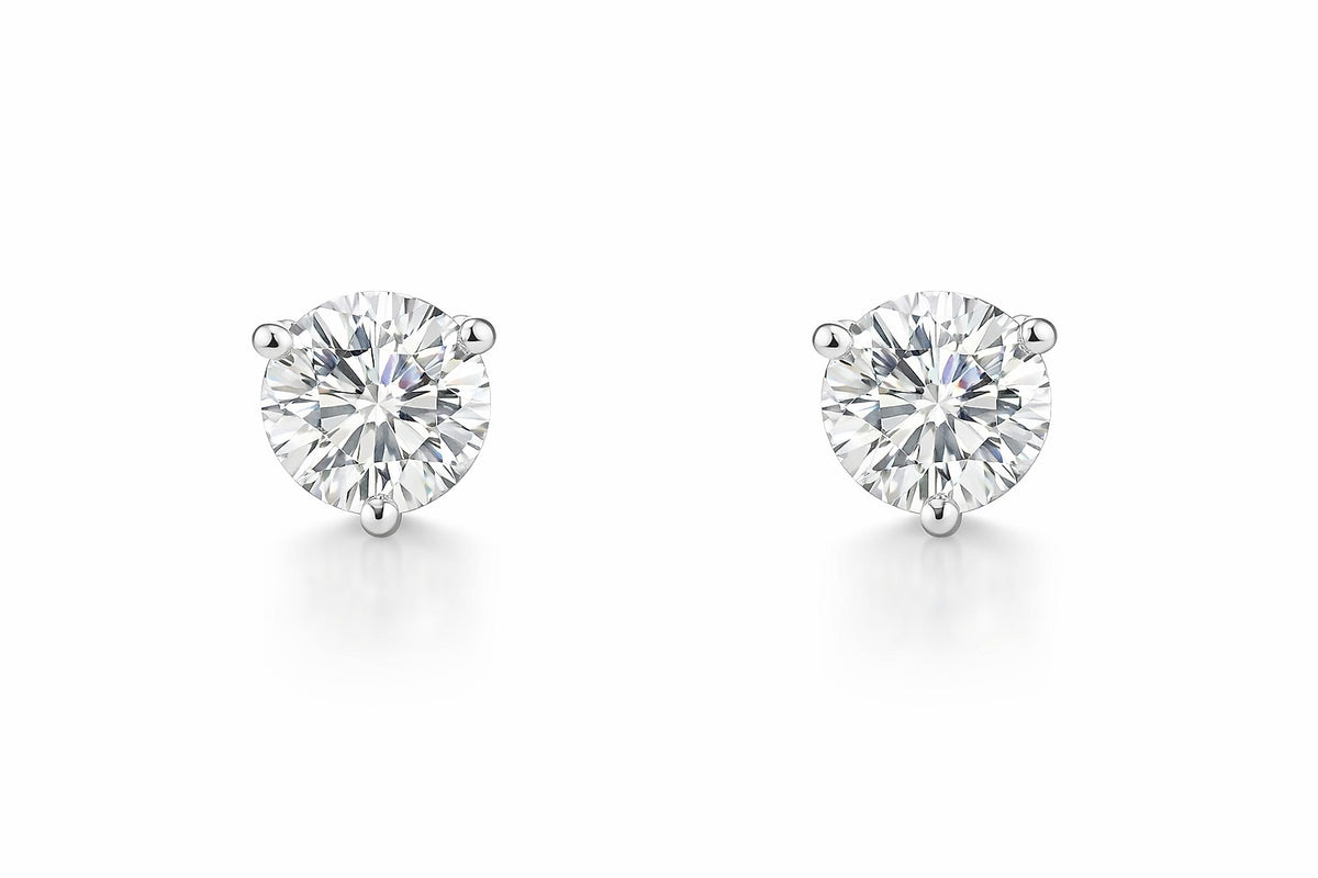 14K White Gold Round Diamond Martini Stud Earrings, 2.03 ct