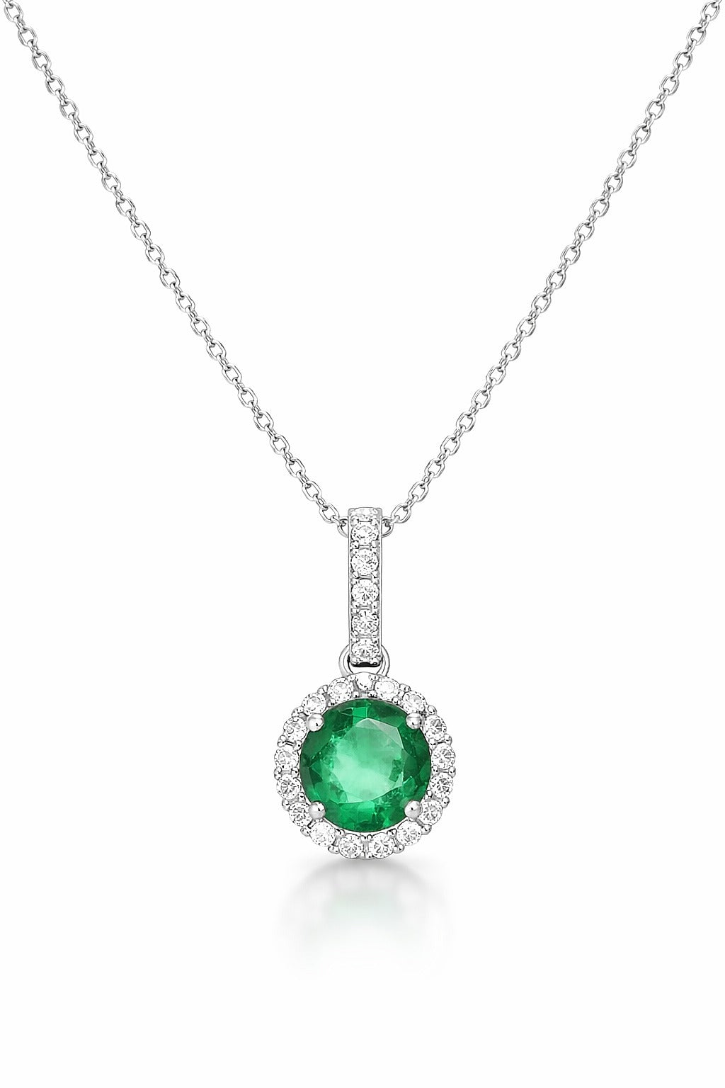 14K White Gold Emerald and Diamond Pendant, 0.91 ct