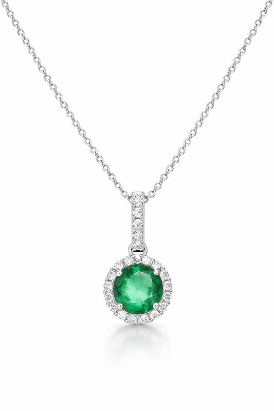 14K White Gold Emerald and Diamond Pendant, 0.91 ct