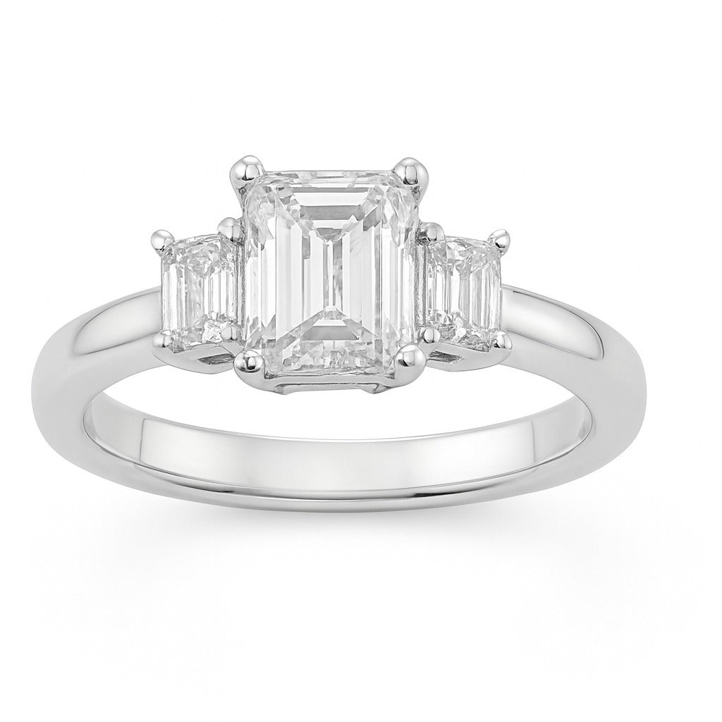 Emerald Cut Diamond Three-Stone Ring, 1.25 ctw