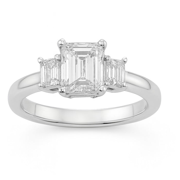 Emerald Cut Diamond Three-Stone Ring, 1.25 ctw