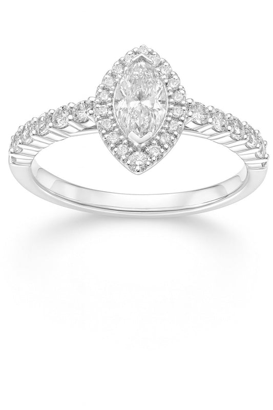18K White Gold Marquise Diamond Engagement Ring, 0.81 ct