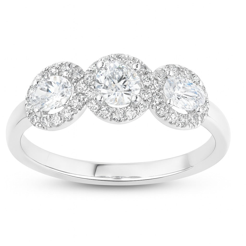 14K White Gold Oval Diamond Ring, 5/8 ct