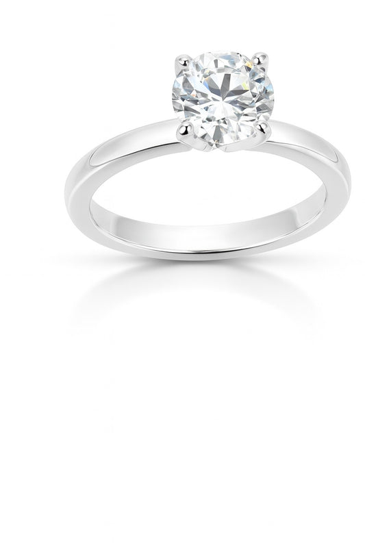 14K White Gold Natural Diamond Solitaire Ring, 1.07 ct