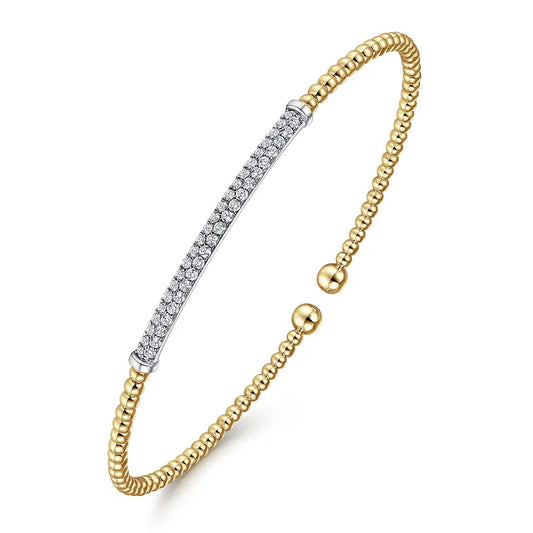 14K Yellow Gold Bujukan Diamond Bar Split Bangle Bracelet