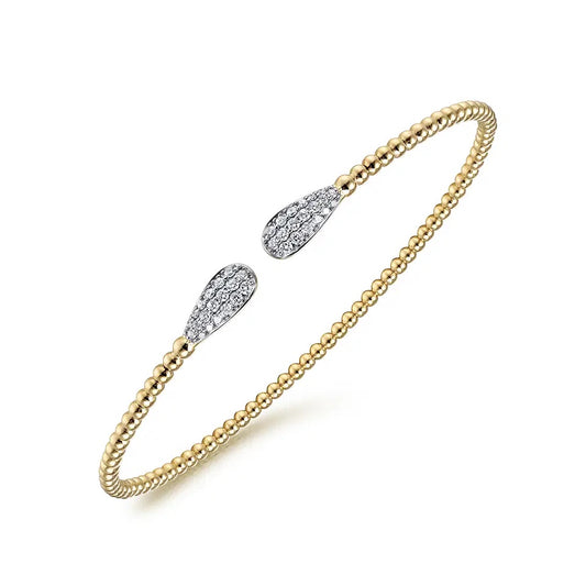 14K Yellow Gold Bujukan Diamond Teardrops Bangle Bracelet