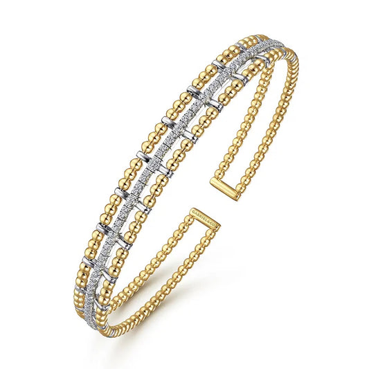 14K Yellow and White Gold Bujukan Diamond Cuff Bangle Bracelet