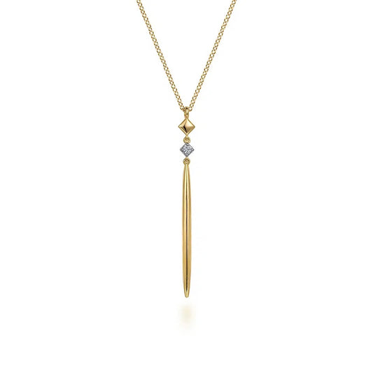 14K Yellow Gold Diamond Pendant Drop Necklace