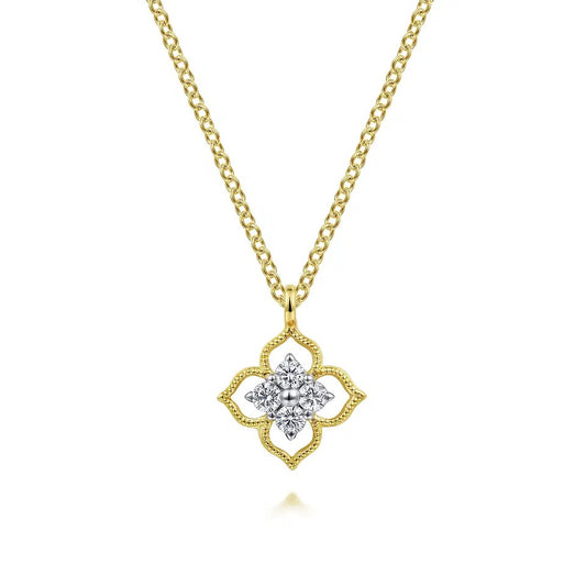 14K Yellow Gold Clover Diamond Pendant Necklace