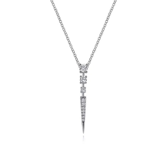 14K White Gold Diamond Spike Pendant Drop Necklace