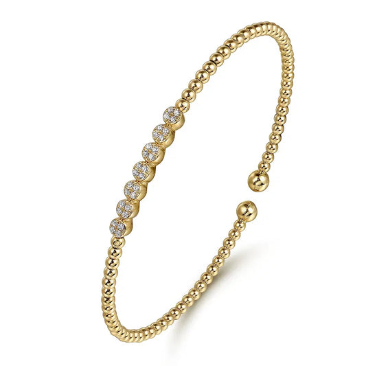 14K Yellow Gold Bujukan Bead and Cluster Diamond Bangle Bracelet