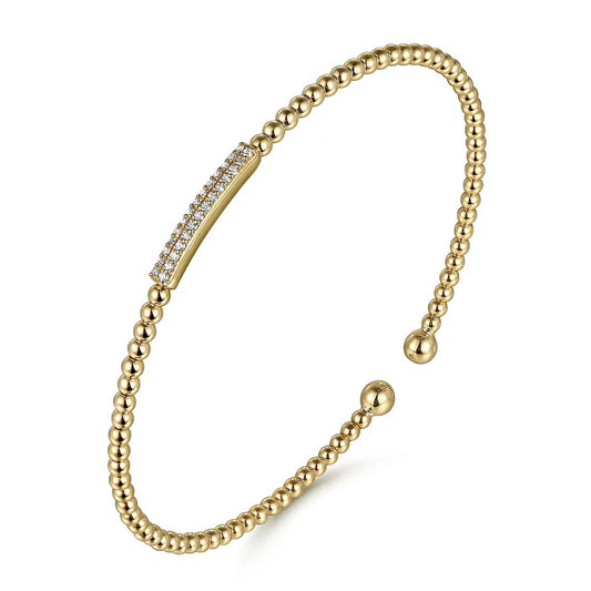 14K Yellow Gold Bujukan Bead Bangle with Diamonds Bracelet