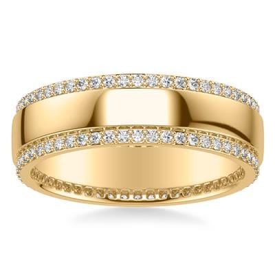 14K Yellow Gold Diamond Edge Wedding Band