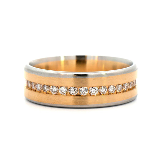 18K Yellow Gold and Platinum Diamond Satin Band