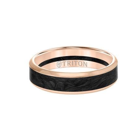 14K Rose Gold Band with Carbon Fiber Center