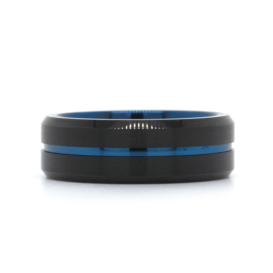 Black Tungsten with Blue Stripe Center Band