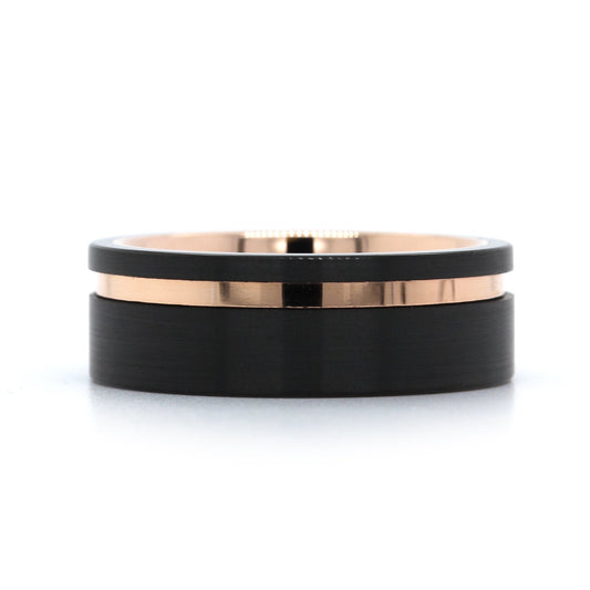 Black Tungsten with Rose Tungsten Stripe Band