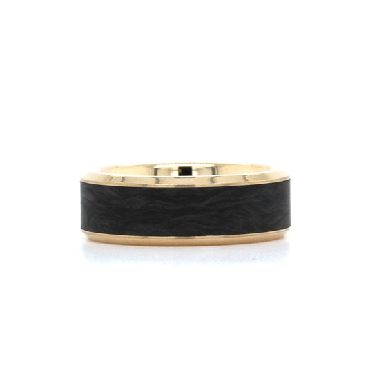 14K Yellow Gold Carbon Fiber Center Band