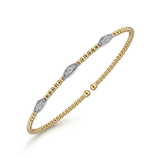 14K White-Yellow Gold Bujukan Diamond Marquise Stations Bangle Bracelet