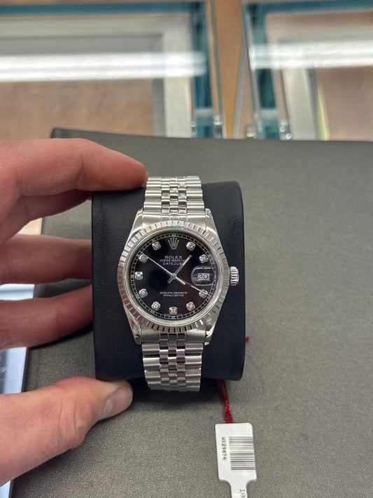 Pre Owned Rolex Datejust 36mm with aftermarket diamond dial 16014 and aftermarket box