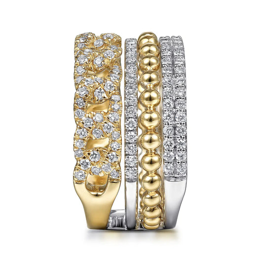 14K White-Yellow Gold Bujukan Diamond Easy Stackable Ring