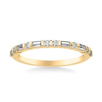 18K Yellow Gold Round and Baguette Diamond Band