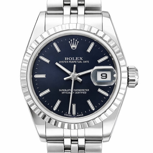 Pre-Owned Rolex Watch with Blue Dial, Fluted Bezel, and Jubilee Bracelet In Stainless Steel Model 79240