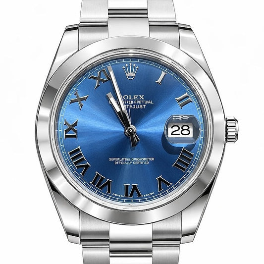 Pre-Owned Rolex Datejust 41 Blue Roman Dial on Jubilee Bracelet, Ref. 126300, with Card (New Style Green) 2022