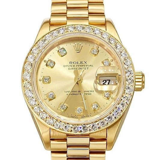 Pre-Owned Rolex Datejust Lady 18K Gold Champagne Diamond Dial on 18K Gold Bracelet, Ref. 69138, with Card 2022