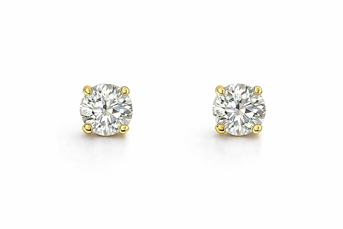 14K Yellow Gold Round Diamond Stud Earrings, 0.67 ct